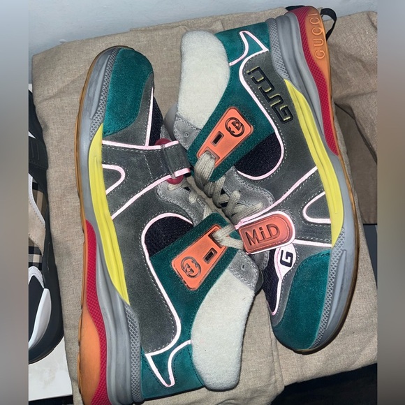 Gucci Ultra Pace Mid Teal Suede Sneakers - Picture 4 of 9